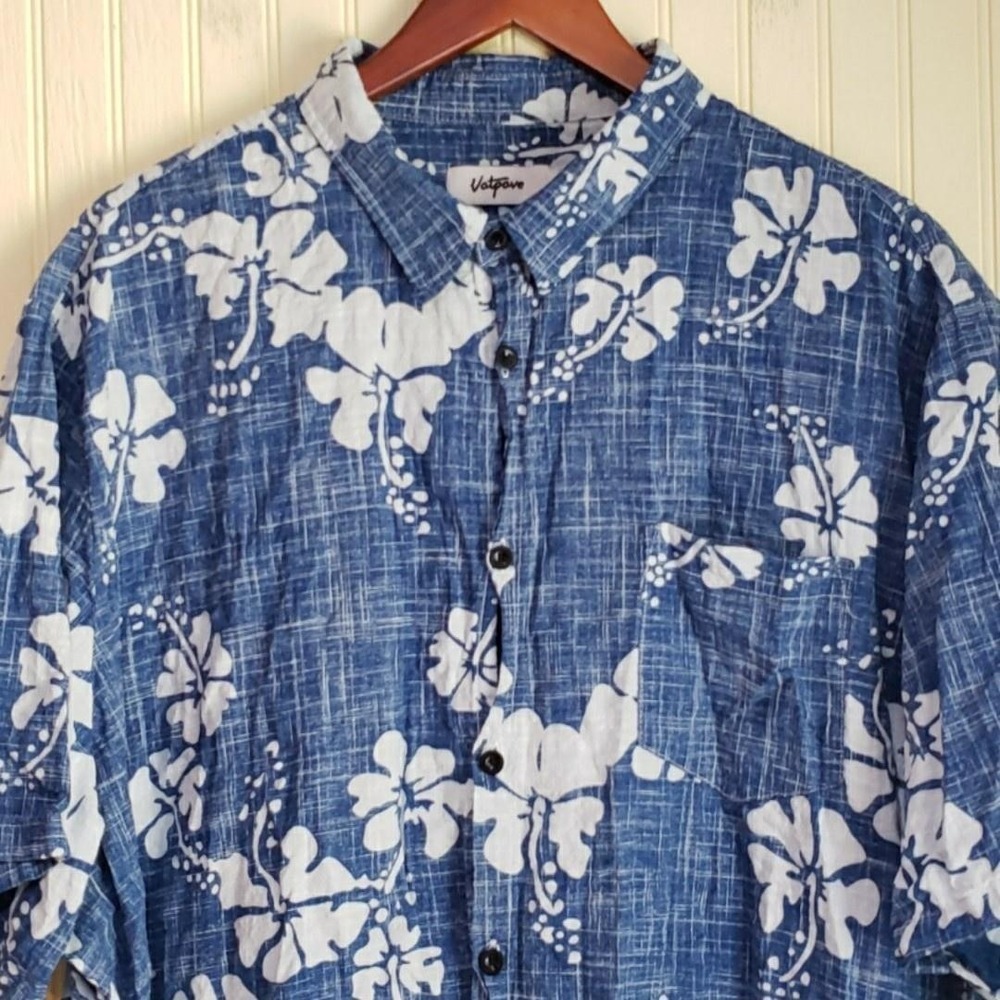 Vatpave Shirt Mens 3XL Blue Floral Short Sleeve Hawaiian Button Up‎ Tropical